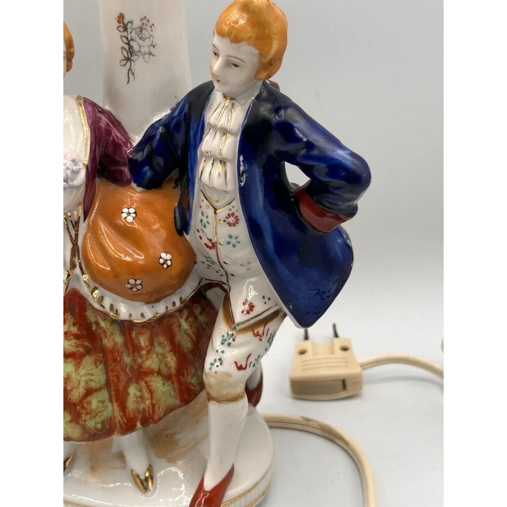 PAIR VINTAGE VICTORIAN‎ COLONIAL COUPLE FUGURINE LAMP HANDPAINTED NIPPON JAPAN